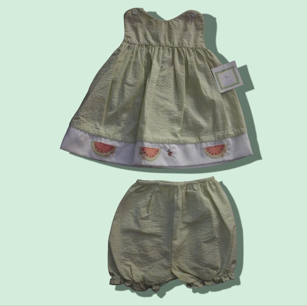 Kids Green Dress Set with Watermelon Design
